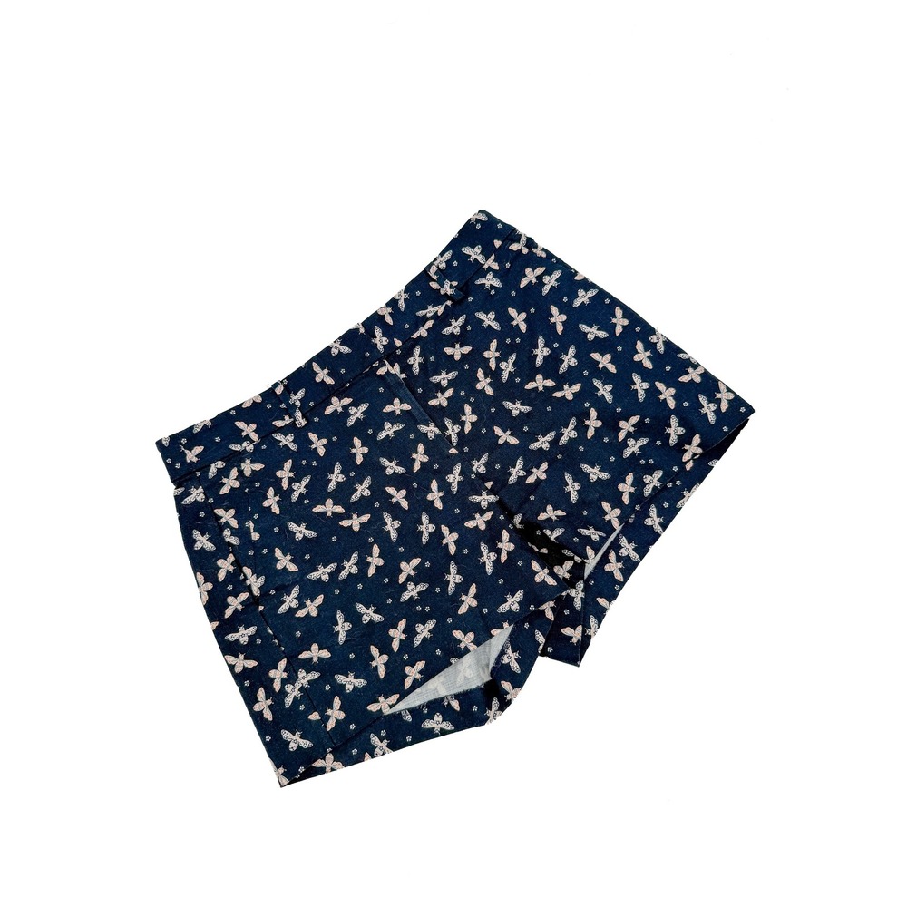 LOFT Shorts Womens 8 Navy Blue The Riviera Short Curvy Bee Print Cotton Lyocell